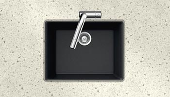 Houzer Quartztone series G-100U granite composite small single bowl undermount sink in Midnite (Black)