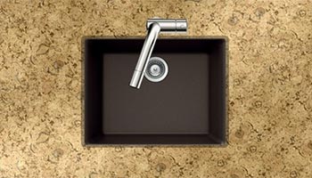 Houzer Quartztone series G-100U granite composite small single bowl undermount sink in Mocha (Brown)