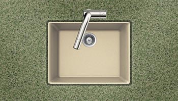 Houzer Quartztone series G-100U granite composite small single bowl undermount sink in Sand (Tan)