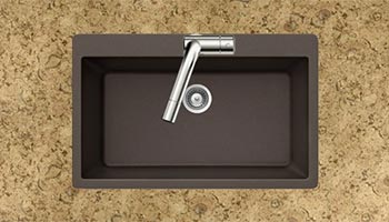 Houzer Quartztone series V-100 granite composite large single bowl drop-in sink in Mocha (Brown)