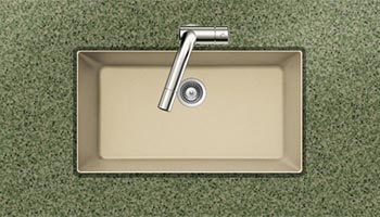 Houzer Quartztone series V-100U granite composite large single bowl undermount sink in Sand (Tan)