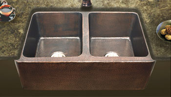 Houzer Hammerwerks series HW-COP12 double bowl apron front sink