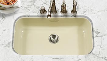 Houzer Porcela series PCG-3600 large single bowl undermount kitchen sink in Biscuit porcelain enamel