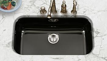 Houzer Porcela series PCG-3600 large single bowl undermount kitchen sink in Black porcelain enamel