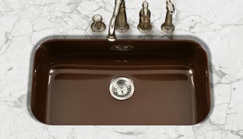 Houzer Porcela series PCG-3600 large single bowl undermount kitchen sink in Espresso Brown porcelain enamel