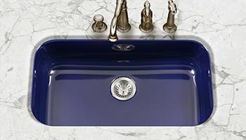 Houzer Porcela series PCG-3600 large single bowl undermount kitchen sink in Navy Blue porcelain enamel