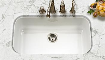 Houzer Porcela series PCG-3600 large single bowl undermount kitchen sink in White porcelain enamel