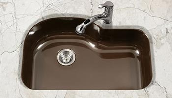 Houzer Porcela series PCG-3600 offset single bowl undermount kitchen sink in Espresso Brown porcelain enamel