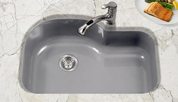 Houzer Porcela series PCG-3600 offset single bowl undermount kitchen sink in Slate Gray porcelain enamel