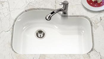 Houzer Porcela series PCG-3600 offset single bowl undermount kitchen sink in White porcelain enamel
