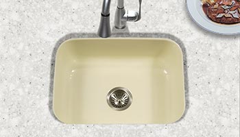 Houzer Porcela series PCS-2500 small single bowl undermount kitchen sink in Biscuit porcelain enamel