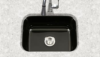 Houzer Porcela series PCS-2500 small single bowl undermount kitchen sink in Black porcelain enamel