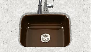 Houzer Porcela series PCS-2500 small single bowl undermount kitchen sink in Espresso Brown porcelain enamel
