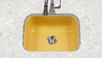Houzer Porcela series PCS-2500 small single bowl undermount kitchen sink in Lemon Yellow porcelain enamel