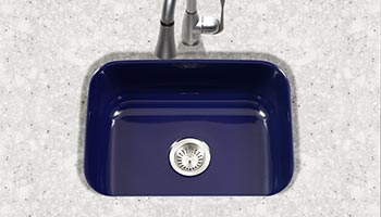 Houzer Porcela series PCS-2500 small single bowl undermount kitchen sink in Navy Blue porcelain enamel