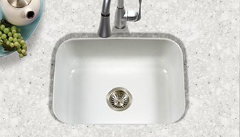 Houzer Porcela series PCS-2500 small single bowl undermount kitchen sink in White porcelain enamel