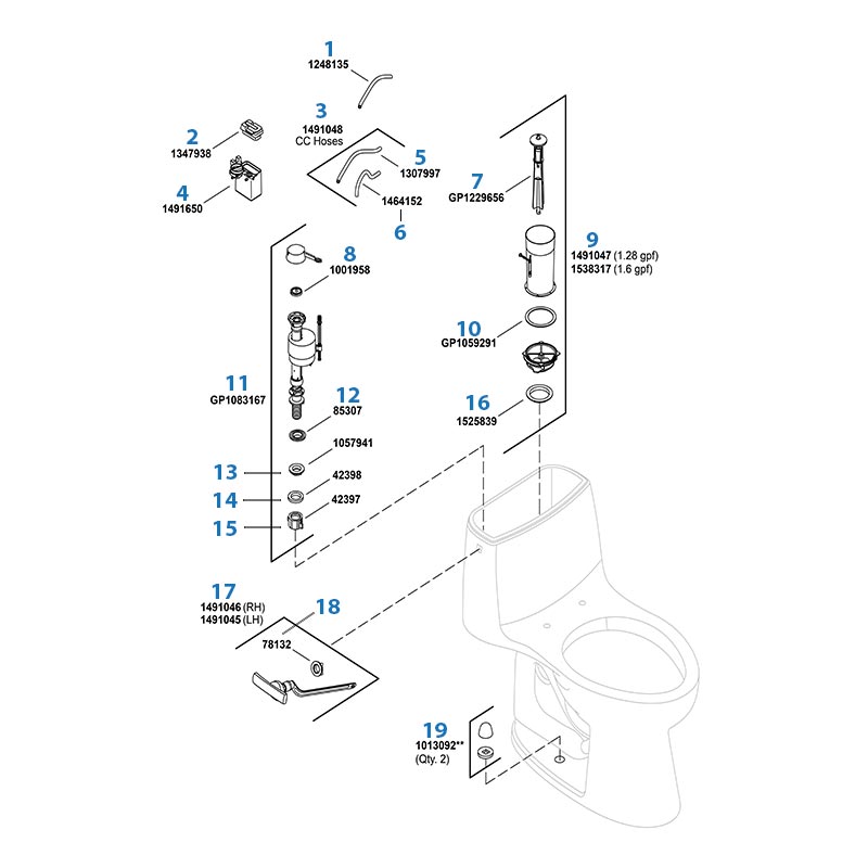 Santa Rosa toilet repair parts for model K-30812