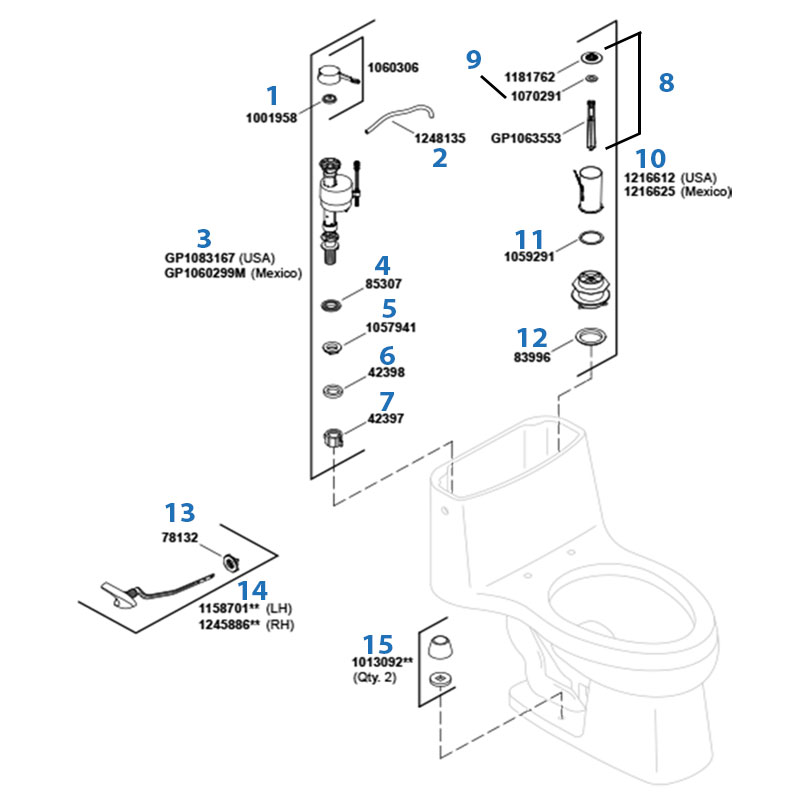 Santa Rosa toilet repair parts for model K-10491-0