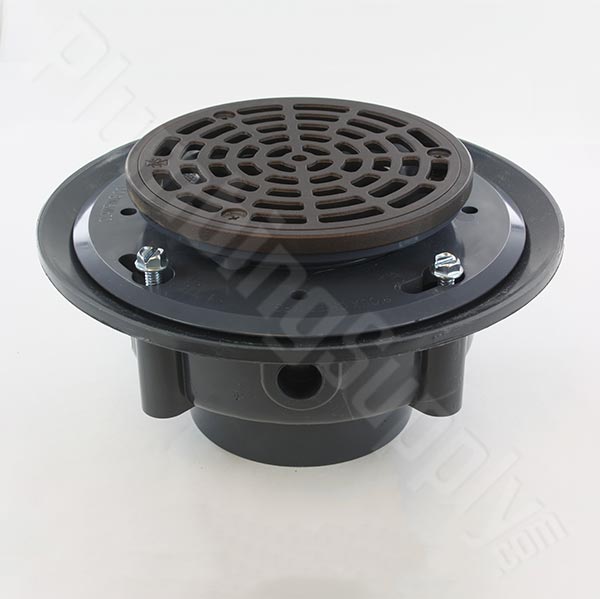 round tile-floor shower drain, shown in oil rubbed bronze finish