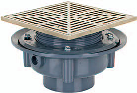square tile-floor shower drain, shown in satin finish
