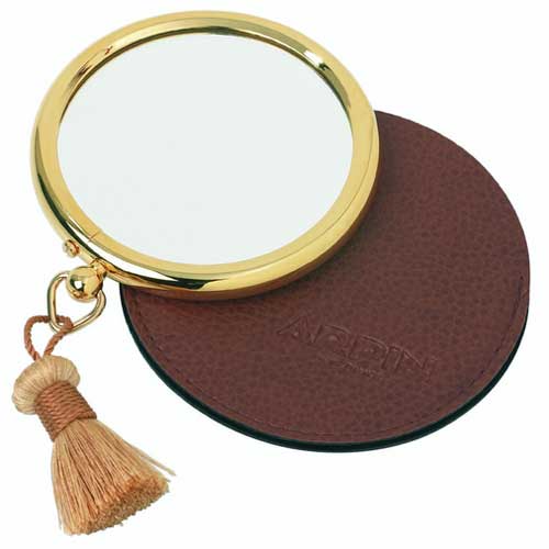 Small round double sided travel mirror in 24 carot gold finish