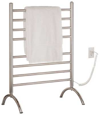 free standing electric towel warmer, shown in chrome finish