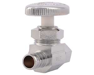 PEX barbed compression-style straight stop with 3/8-inch OD compression outlet