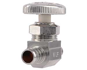 PEX barbed compression-style straight stop with 3/8-inch PEX outlet