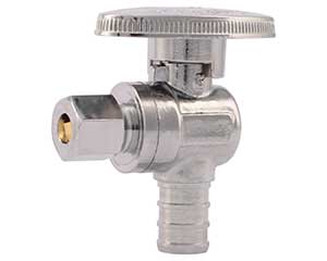 PEX barbed quarter turn angle stop with 1/4-inch OD compression outlet