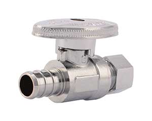 PEX barbed quarter turn straight stop with 3/8-inch OD compression outlet