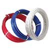 Red, white, and blue PEX tubing coils
