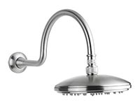 Curved shower arm with large shower head