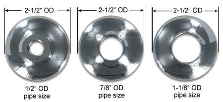 example of 3 escutcheons with same OD but  differnt pipe sizes