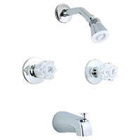 Tub and shower system with acrylic knob handles