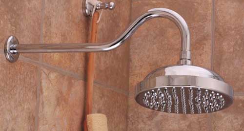 8 inch shower head with shower arm shown in chrome