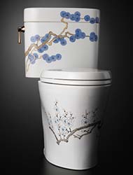 Specialty pine tree painted toilet