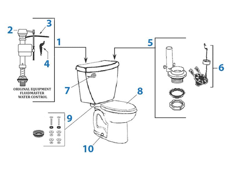 American Standard Baby Devoro 1.28gpf toilet repair parts diagram