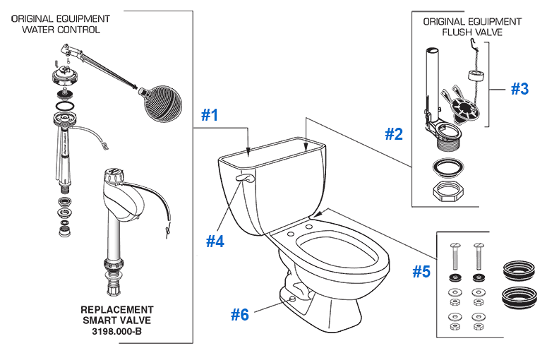 Parts diagram for Renaissance toilets