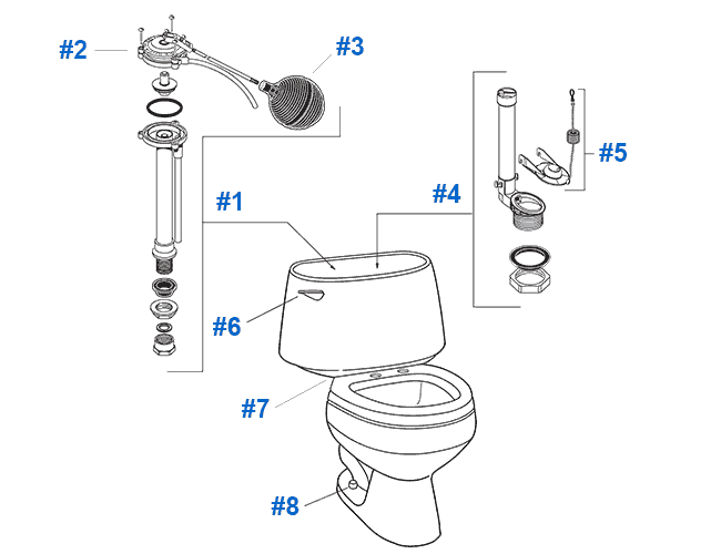 Parts diagram for Clarion toilets