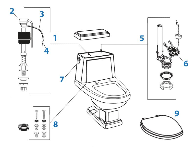 Repair parts diagram for American Standard Heritage two-piece toilet - tank #4074