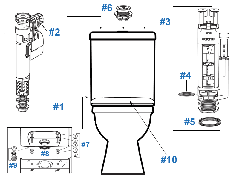 Parts diagram for Adelaide toilets