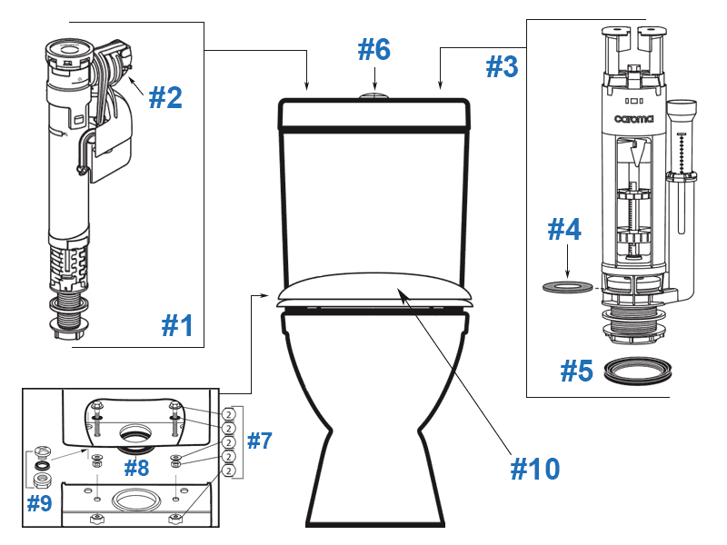 Parts diagram for Bondi toilets