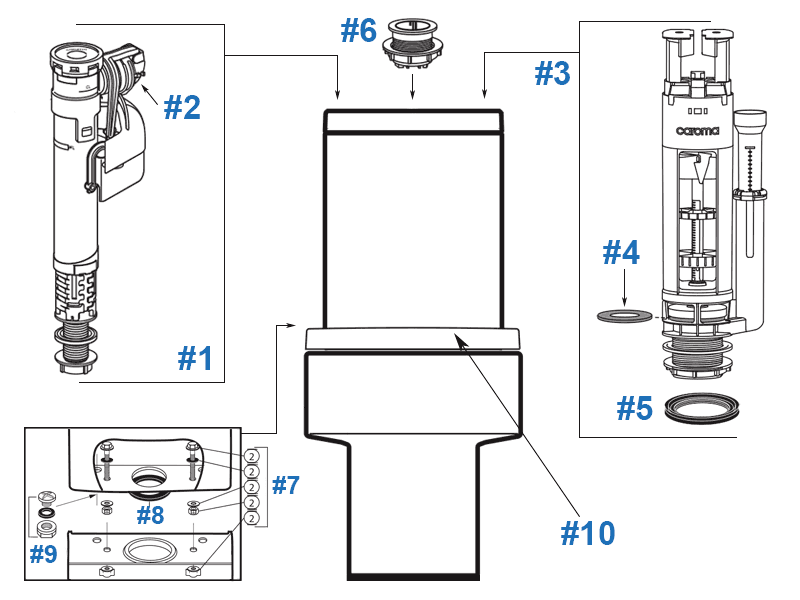 Parts diagram for Brisbane toilets