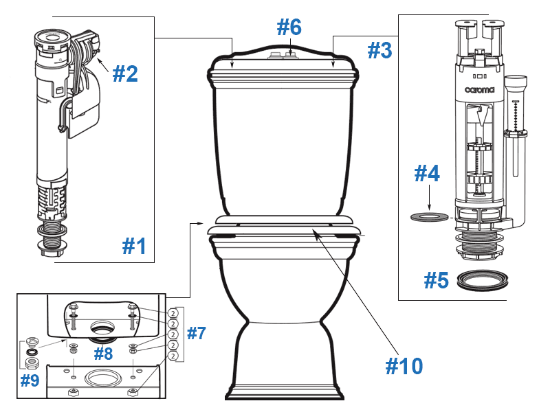 Parts diagram for Colonial toilets