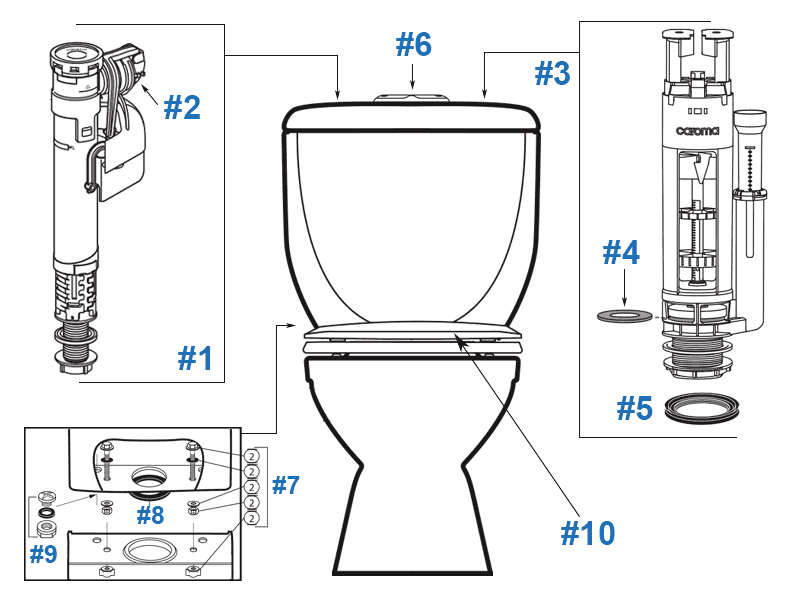 Parts diagram for Royale toilets
