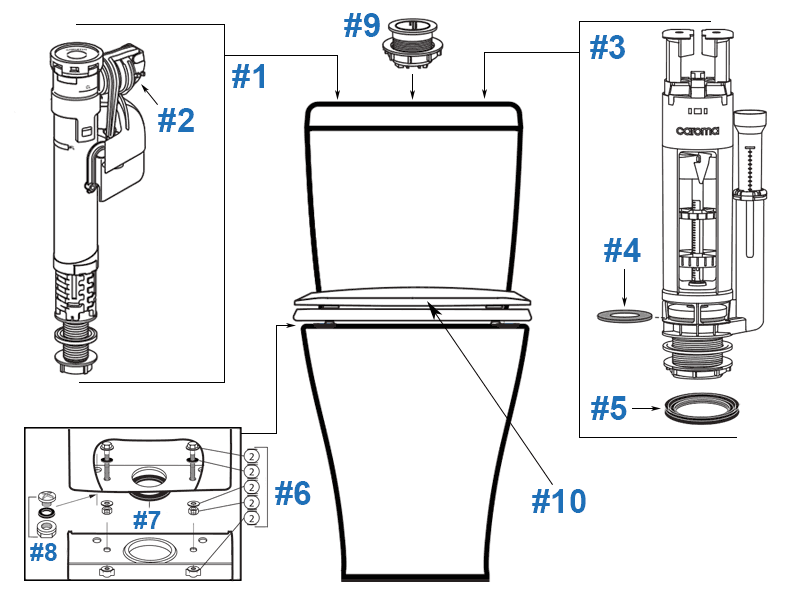 Parts diagram for Somerton toilets