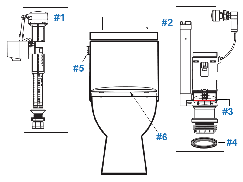 Parts diagram for Sydney Smart II one-piece toilets - model #987200