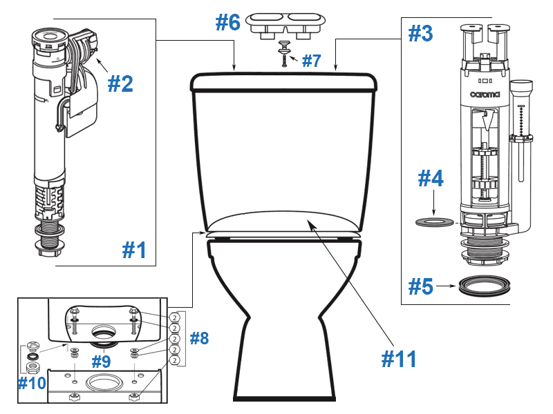 Parts diagram for Sydney Smart two-piece toilets - tank #622322