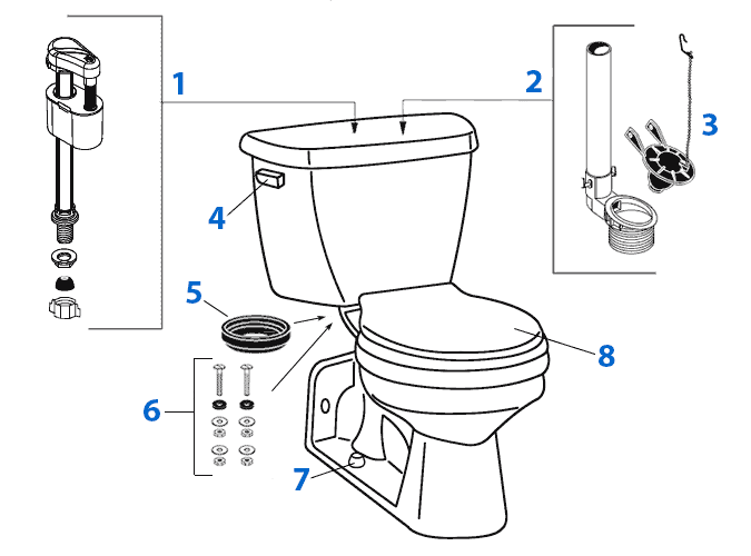 Parts diagram for Crane Flormont toilets