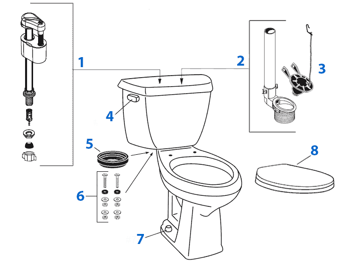 Parts diagram for Crane Hymont toilets